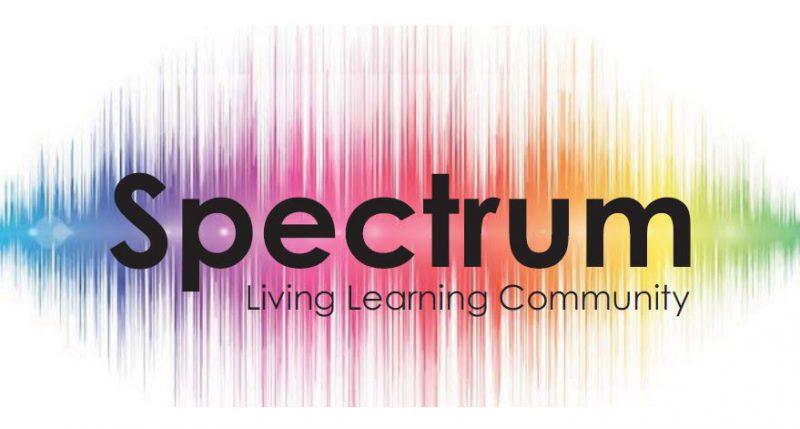 graphic with a color spectrum with the text "Spectrum Living Learning Community"