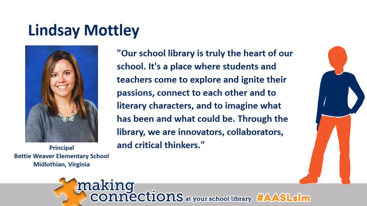 aasl's tweet image. "Our school library is truly the heart of our school...Through the library, we are innovators, collaborators, and critical thinkers." Lindsay Mottley, Principal #AASLslm #slm18