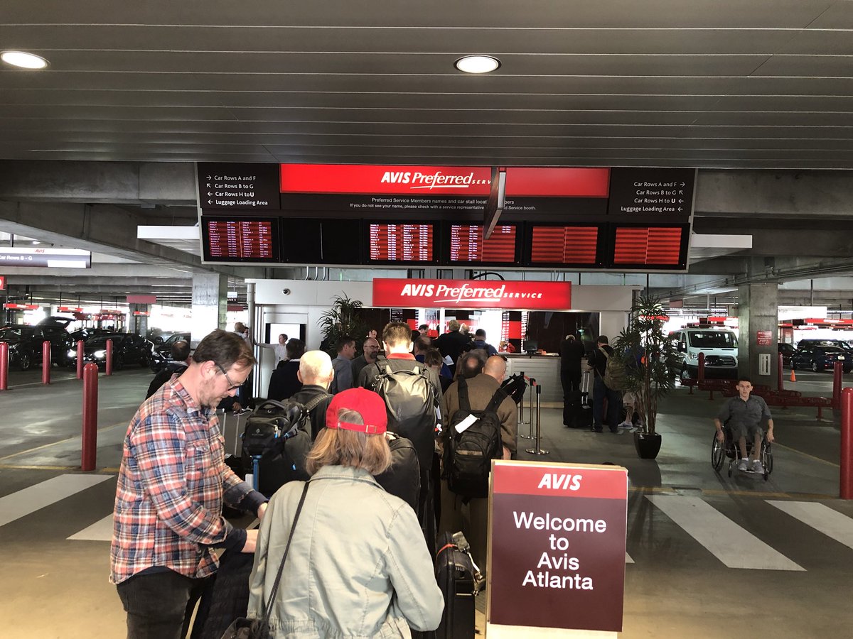 Cannonball63's tweet photo. Hello Avis? Atlanta don’t you know the @TheMasters is on? For goodness sake 45 minutes plus for a car #AvisPrefered I love the #prefered service but twice in a week being faced with monster queues LAX and here - any response @Avis https://t.co/2bXuTkhKEn