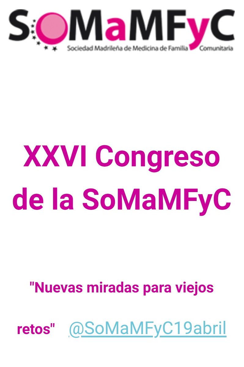 SoMaMFyC19abril's tweet image. Un congreso en unafederada @semfyc con encuentros #PAPPS
@PACAPfederal
#Ecografia
Sólo puede ser en @ComunidadMadrid
@SoMaMFyC19abril #SoMaMFyc19A
☛ ☛5 abril último día precio reducido☚☚
ℹℹAforo limitado en los encuentrosℹℹ
somamfyc.com/congresos/cong…