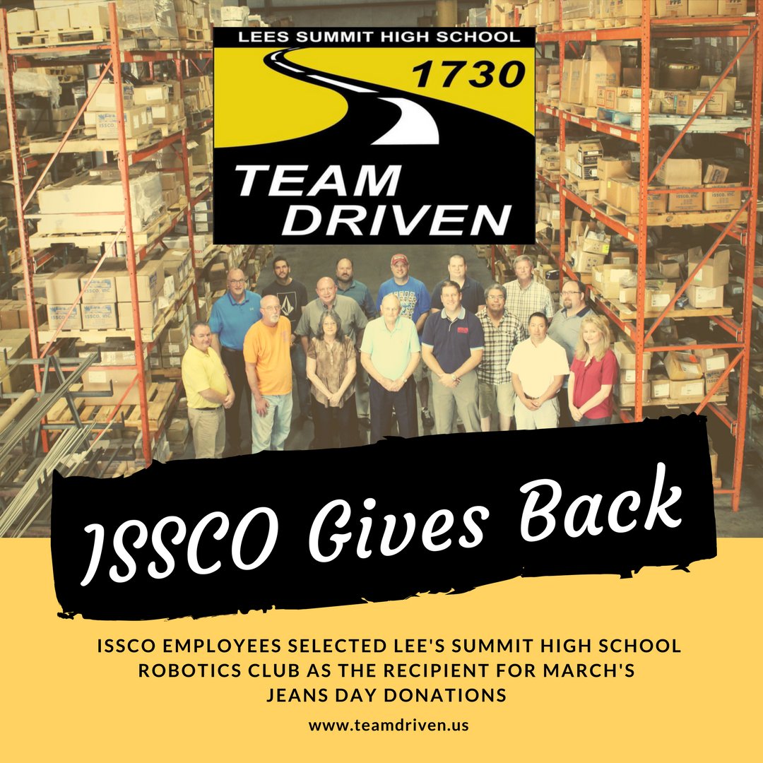 issco_inc's tweet photo. @issco_inc employees selected @teamdriven1730 as their #JeansDay recipient for March! #LeesSummitBusiness #KCBusiness #ISSCOGivesBack #RoboticsClub #STEM #Robotics #CorporateGiving #GivingBack @jdavisnut https://t.co/izv9RlsGNo