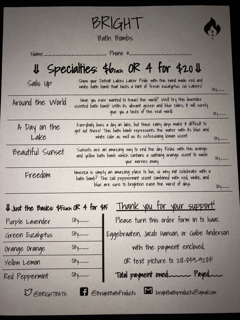brightbath's tweet photo. Out with the old, in with the new! We are now known as “Bright” and our bath bombs are better than ever! Here is our new order form, and we hope to bring positivity to everyone’s bath tub! https://t.co/uefkkKWHJu