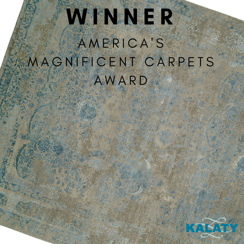 Kalaty recently was awarded our industry’s most prestigious honor!
At the Atlanta International Area Rug Market in January, RR-011 (from our exceptional hand-knotted Reverie collection) won an America’s Magnificent Carpet award!