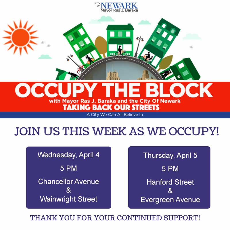 CityofNewarkNJ's tweet photo. Have you heard? #OccupytheBlock is back! Join Mayor @rasjbaraka this week as he brings information on jobs, resources, and public safety to:
Wed (4/04) - Chancellor Ave & Wainwright St
Thu (4/05) - Hanford St & Evergreen Ave https://t.co/5jNwv12Jeu