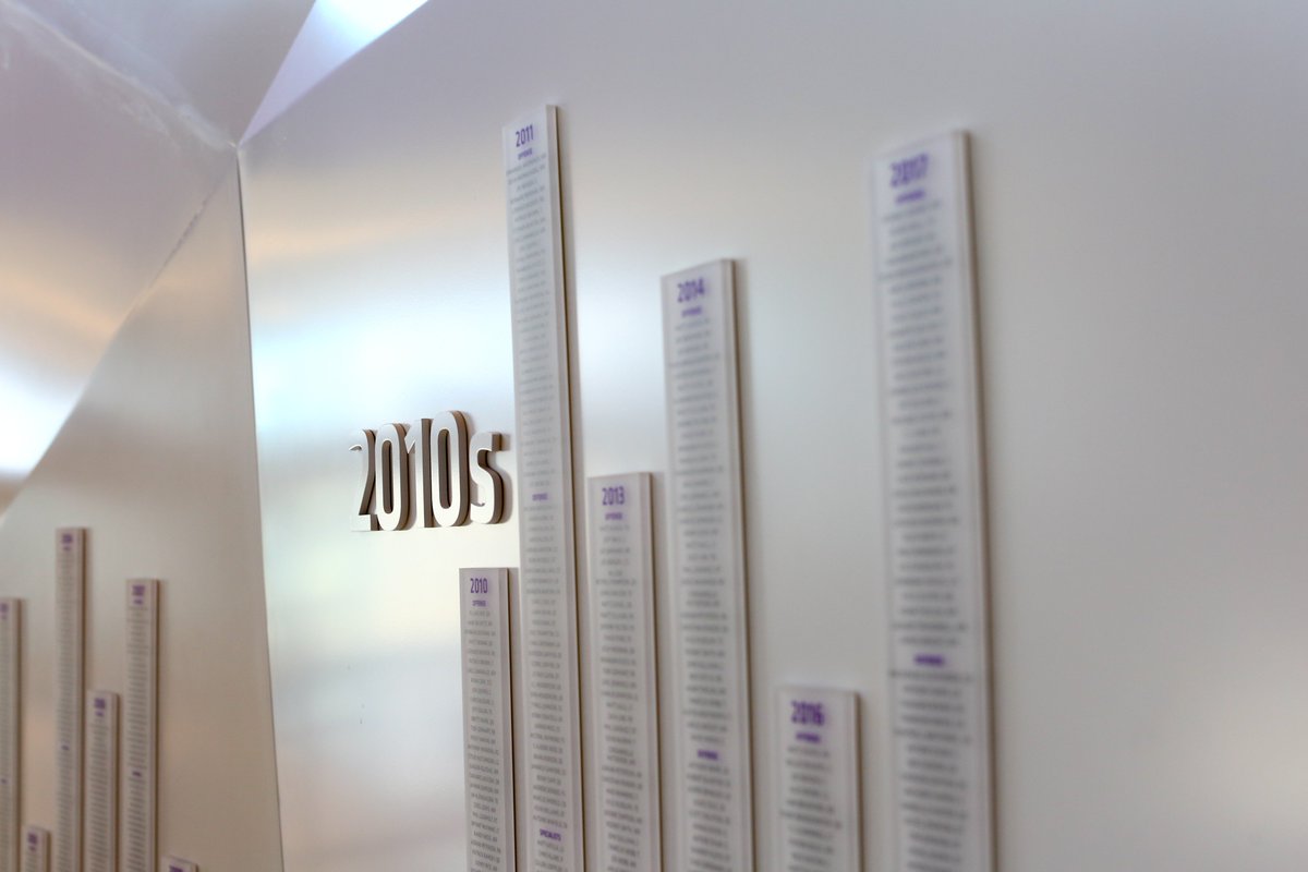 VikingsCreative's tweet photo. When big ideas come to life... here's a look at the "Legends of the North" all-time player installation in the #TCOPerformanceCenter lobby. 👩🏼‍💻: @AliciaFaye27 🔨: @archetypesign #environmentaldesign #Vikings https://t.co/PEODB0yh3Z