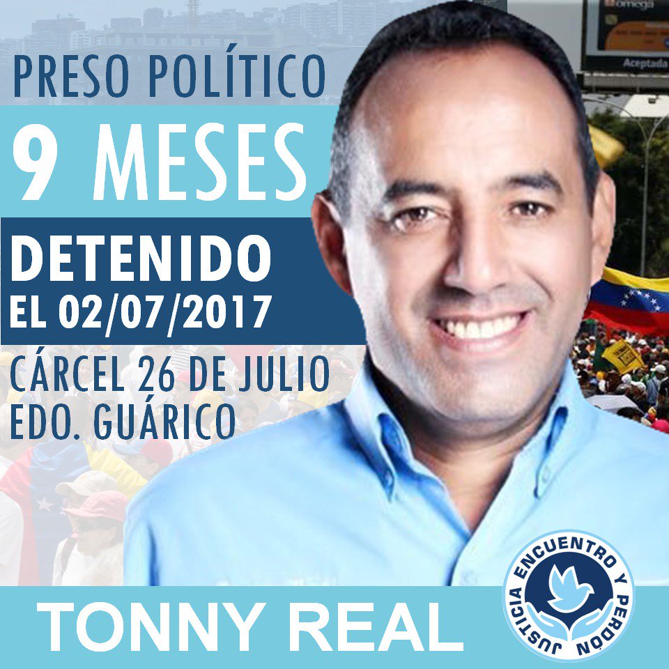 JEPvzla's tweet photo. A 9 meses de injusto encarcelamiento, recordamos a  @TonnyjReal, quien a pesar de padecer de: Cálculo Renal, Anemia General, Colescitis Aguda, Arrítmia y Desorientación, no le permiten asistencia médica. ¡Rechazamos estos actos! . #JEPVzla https://t.co/KKI3IOr5s4