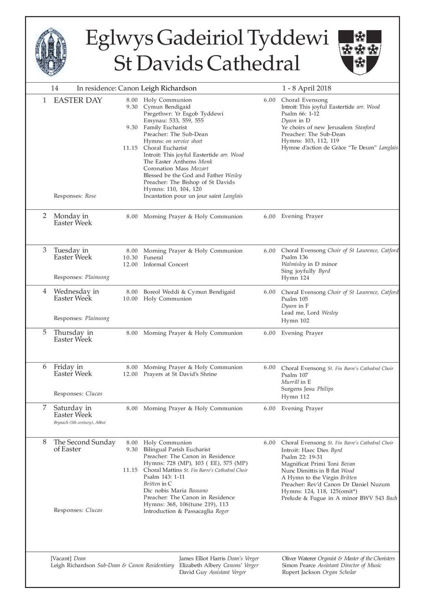 This week’s music list @EvensongMuse <a href="/OrielyParc/">Oriel y Parc</a> <a href="/VisitPembs/">Visit Pembrokeshire 🏴󠁧󠁢󠁷󠁬󠁳󠁿</a> <a href="/StayPembs/">Stay Pembrokeshire</a>