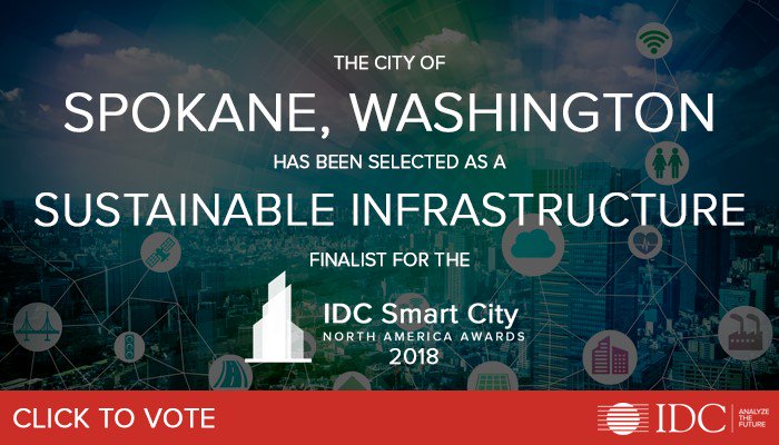 AvistaUtilities's tweet photo. #Spokane and #Urbanova have been selected as an @IDC #SmartCities North America Awards 2018 Finalist. Vote for this  #sustainable #infrastructure project: https://t.co/01wWzlXUub #IDCSCNAA https://t.co/BAaFrR3wIQ
