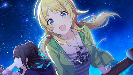 ✧ meguru hachimiya (stars) ✧out of the three, her outfits have the strongest star motif; she always wears star jewelry! being the mood-maker of the group and constant encourager to mano and hiori, her presence makes the unit shine as brighter as ever!