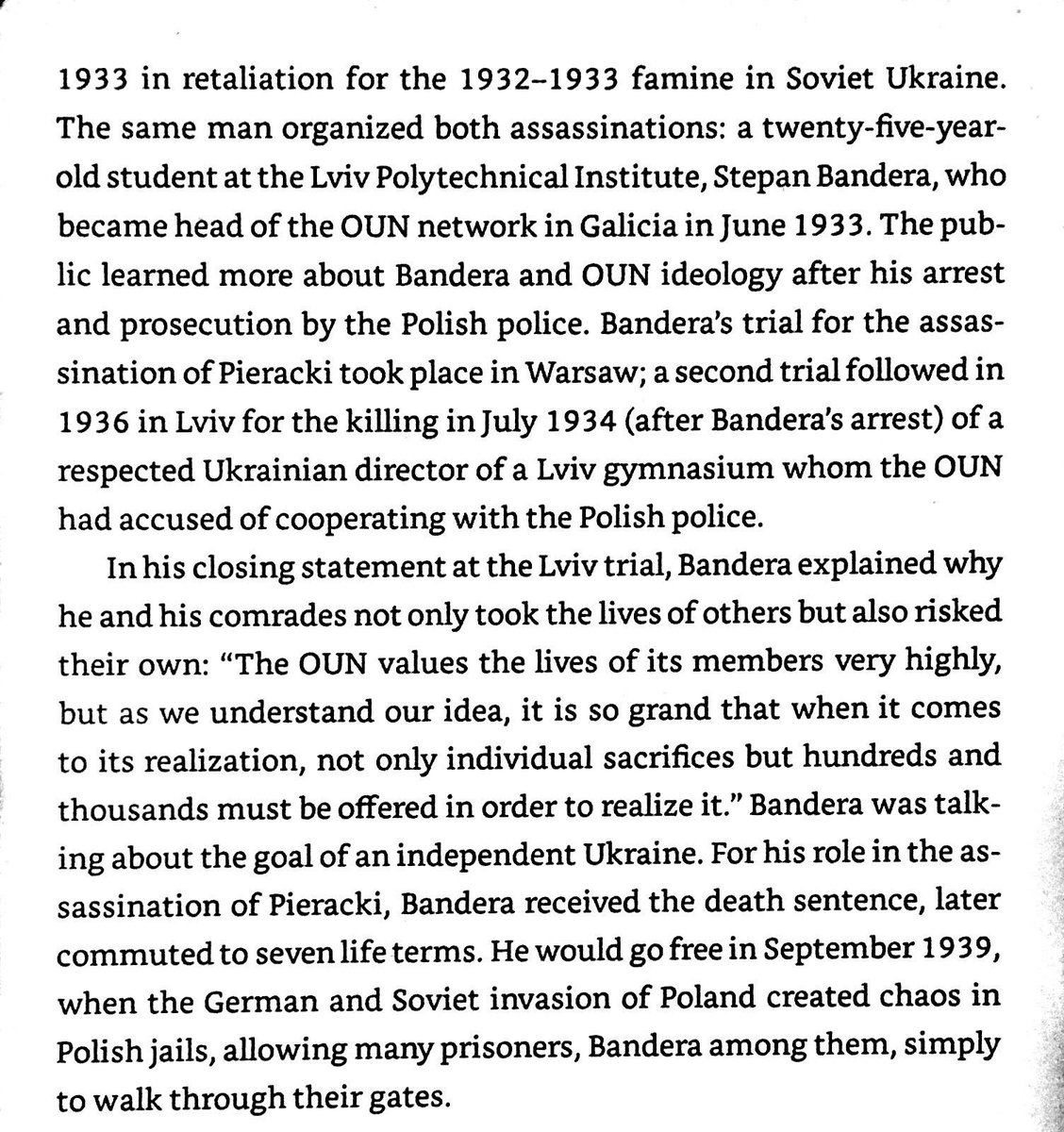 Early days of the Organization of Ukrainian Nationalists. A handful of assasasinations of politicians and diplomats made a big impression for a small group. Young Bandera sounds almost like James Mason.