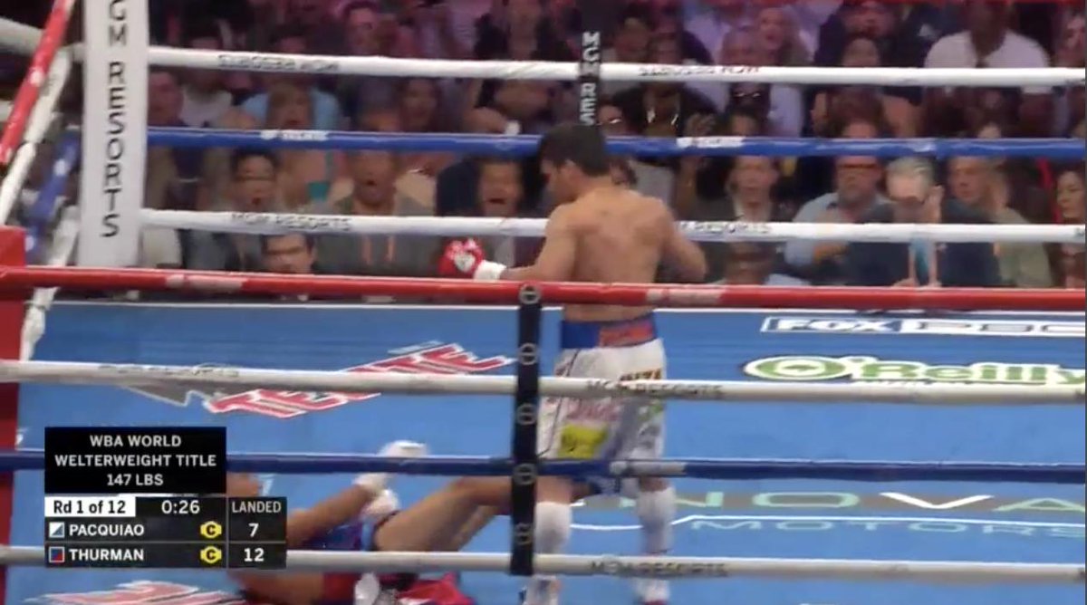 BleacherReport's tweet image. MANNY DROPPED THURMAN IN THE FIRST ROUND

#PacquiaoThurman