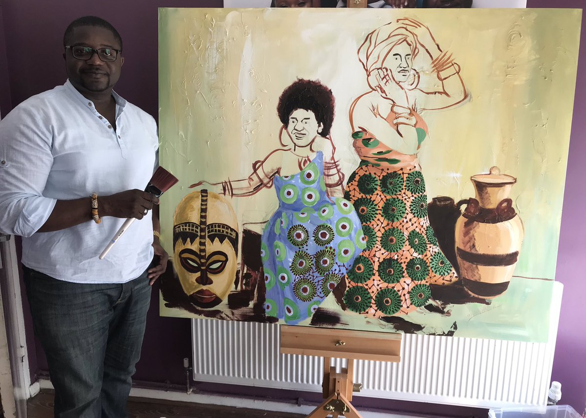 ekabart75's tweet photo. At this stage, itโs all about details the African fabric prints. I love African wax prints, their complexity and stories behind them. #paintinginprogress #newpainting #africa #africanprint #africanpainting #ghana #ghanaprint #art #acrylic #acrylicpainting #newart https://t.co/keb5q2zHE8