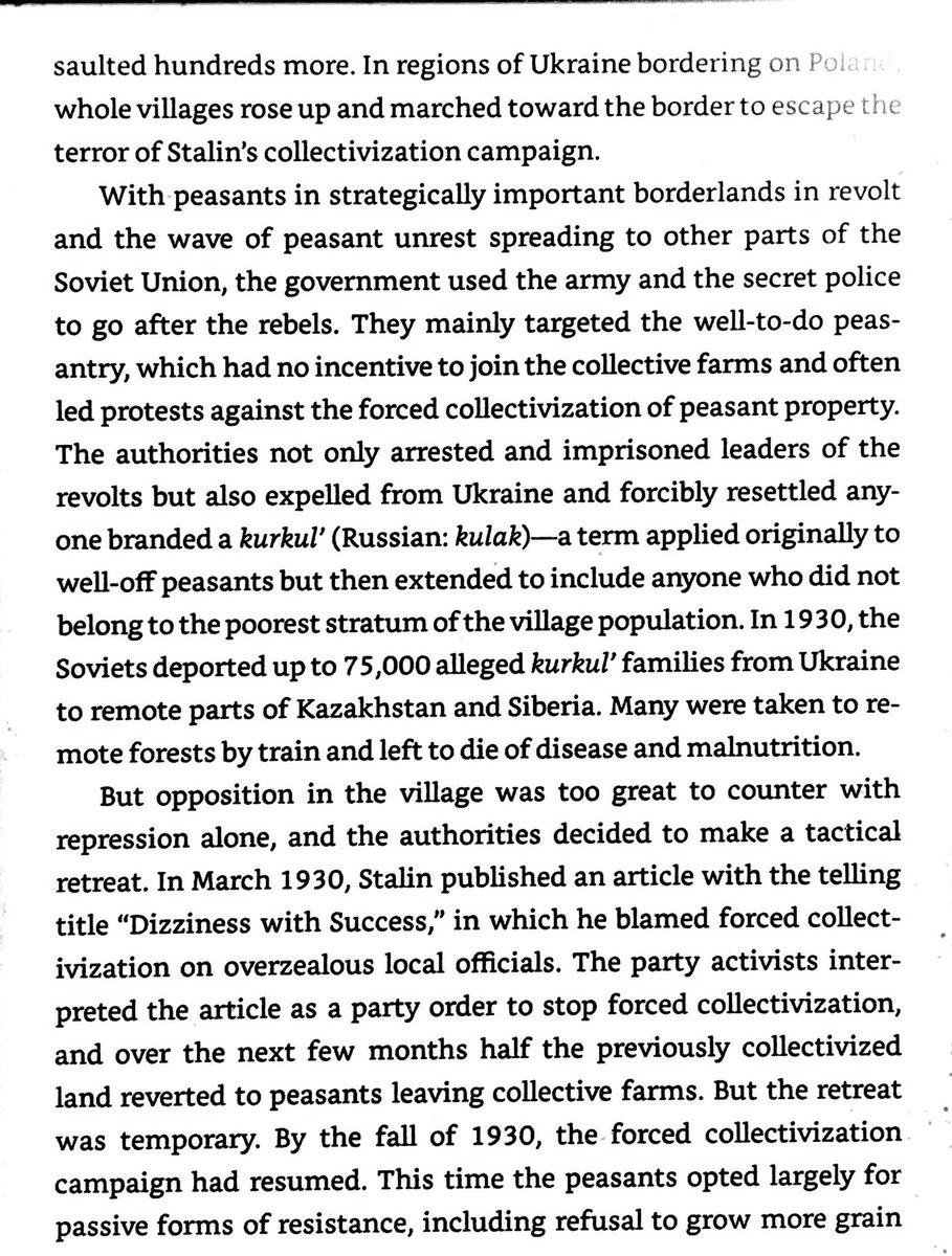 Collectivization was deeply unpopular, inspiring hundreds of peasant revolts and mass civil disobedience. Communists refused to give up their program though, leading to terrible famine.