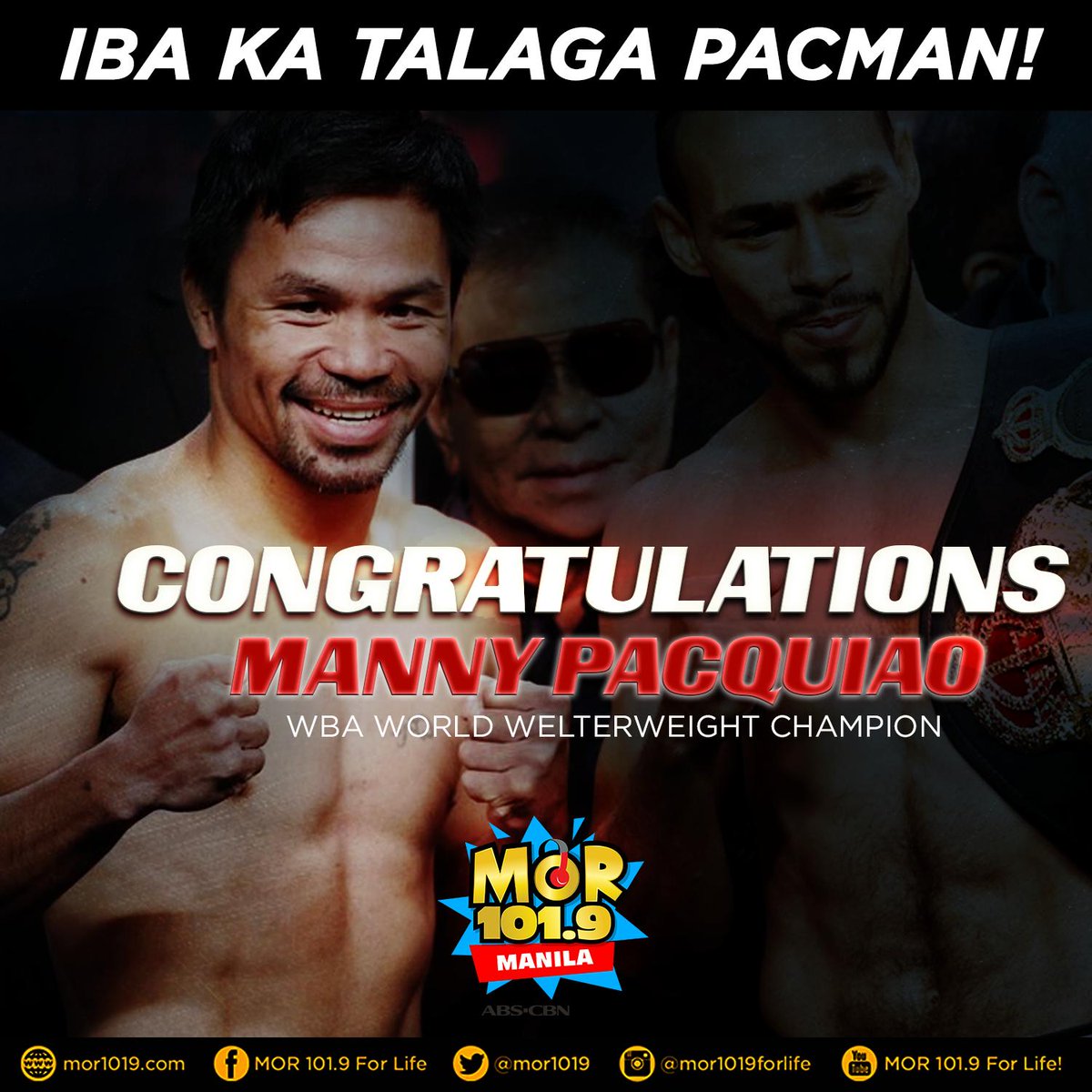 MORentPH's tweet photo. Iba ka talaga Pacman! Tunay na #PambansangKamao! Congratulations @MannyPacquiao! https://t.co/HwcV4dPi5m