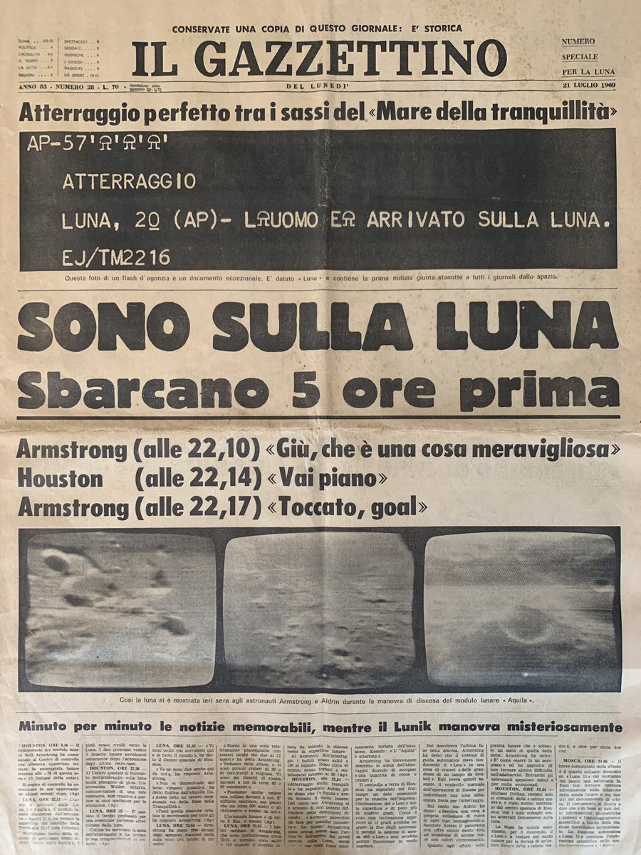 'Today' even the italian newspapers celebrate the Moon landing! #MoonLanding50 #apollo1150thanniversary