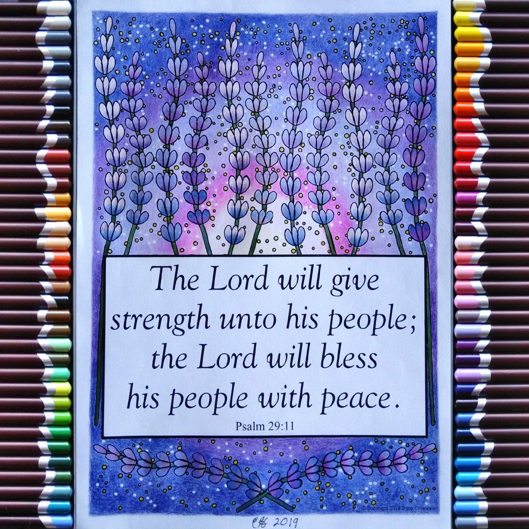 My latest coloring page - #Psalms29.11 colored with #Derwent #Artist #Pencils and #PoscaPen. Design available for #InstantDownload from my #Etsy store.
ow.ly/w8qn50v6Xs3
#docecreations #adultcoloring #inspirationalcoloring #printabledesigns #Flowerdesign #BibleVerse