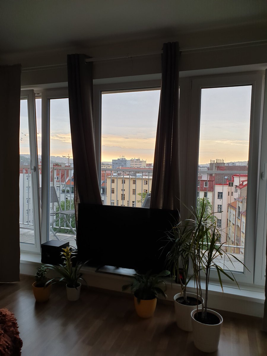 Not too shabby of a sunrise, especially because the other side was grey skies. It rained soon after I took this. I've got a cute Airbnb. Will share pics later. You should stay here, when you visit Prague.