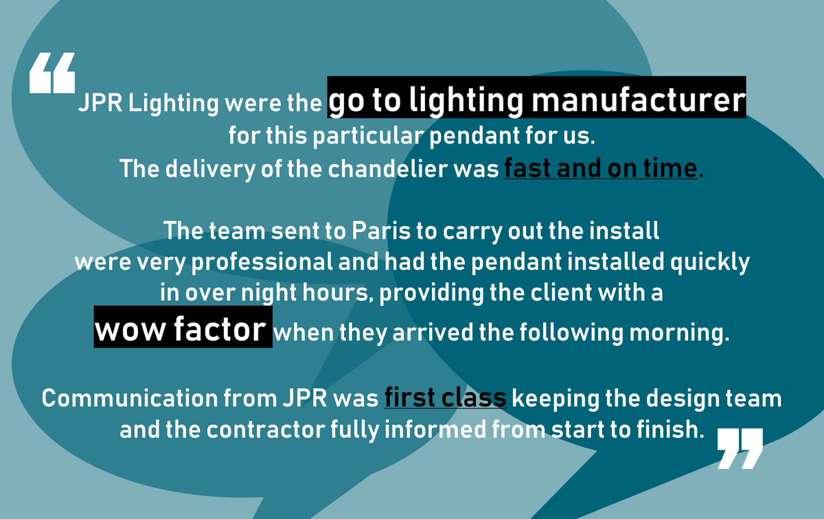 JPRLightingUK's tweet photo. We pride ourselves on the support we provide our clients. Getting client feedback like this makes it all worth while!
View the project on our website here: https://t.co/FaEaunqbtb 
#testimonial #lighting #lightingmanufacture #lightingproject #happyclient #interiordesign https://t.co/H7BD1ZmLC4
