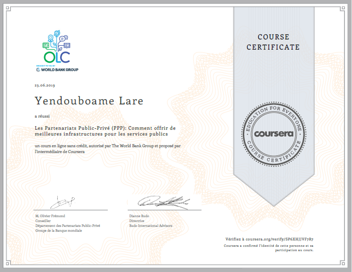 Ely_Consult's tweet photo. Notre DG, @EtienneLare, a obtenu une certification en #PPP de la Banque mondiale intitulé « Partenariats Public-Privé (PPP): Comment offrir de meilleures infrastructures pour les services publics ». #PPPMOOC @WBG_PPP 1/2 https://t.co/ClSqGFASn5