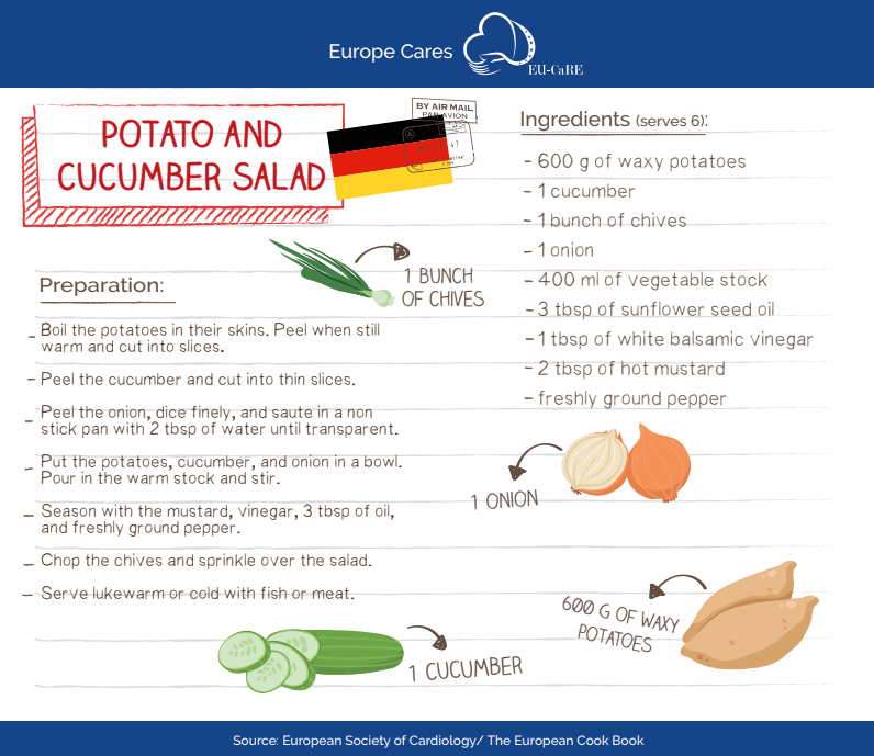 eucare_org's tweet photo. It can be so hot in July, so you might as well have a salad! Make it an interesting one from Germany 🇩🇪 with this Potato and cucumber salad recipe. 😋 #Recipe #HealthyEating #HeartHealth #EUCooks https://t.co/kpGamJiMaa