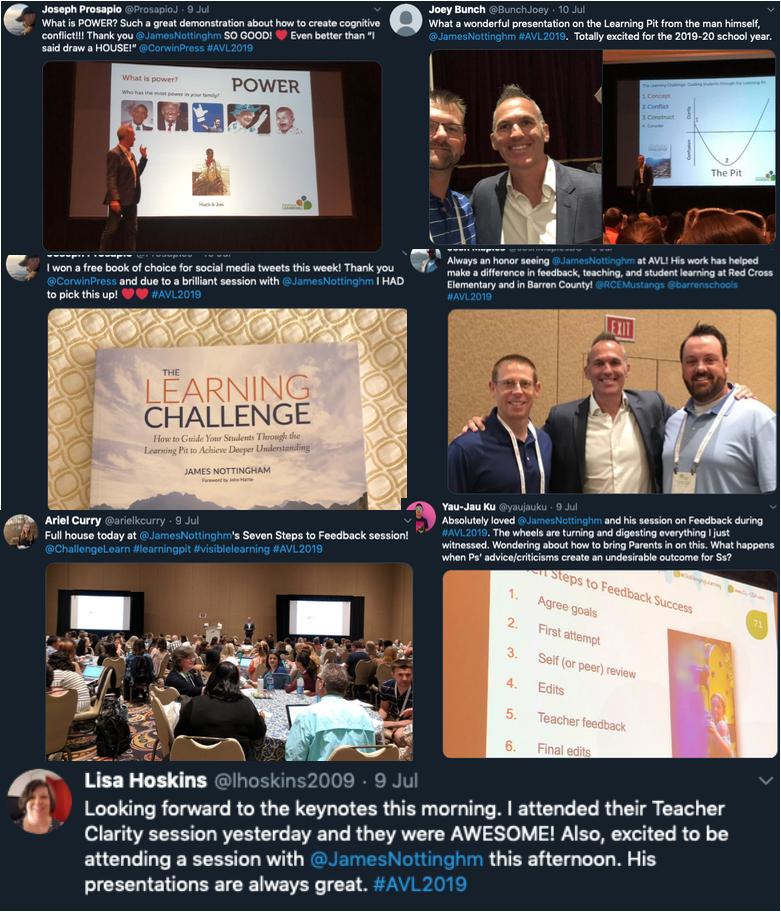 ChallengeLearn's tweet photo. It was great to see everyone at #AVL2019 
We hope everyone had a brilliant time!

And what a lovely response we have had to @JamesNottinghm 's presentations as well! Here are some of our favourites 🥰🥰

#Vegas #Feedback #TheLearningPit #TheLearningChallenge #VisibleLearning https://t.co/ComdPQocjn