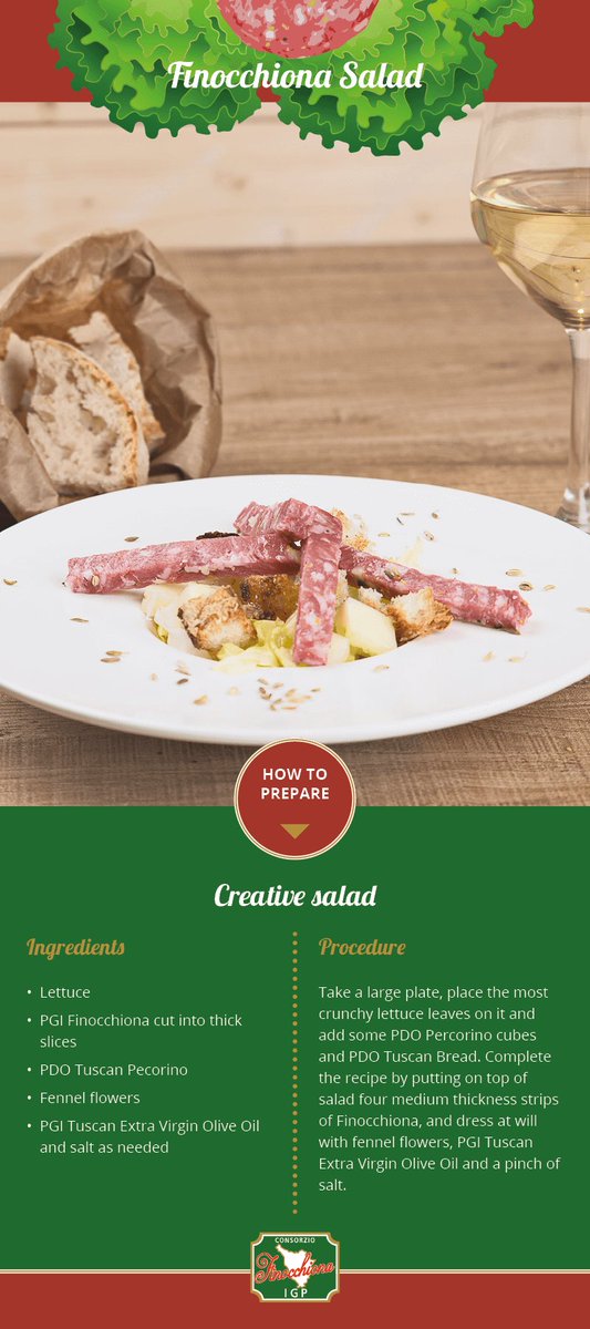 #Taste and #lightness meet in the #salad 🥗 we suggest you today, with Iceberg lettuce, cubes of <a href="/pecorinotoscano/">Pecorino Toscano DOP</a> PDO, <a href="/PaneToscano/">PaneToscanoDOP</a> PDO and #Finocchiona PGI in strips. Find out how to prepare it on our site ➡️ bit.ly/CreativeSalad