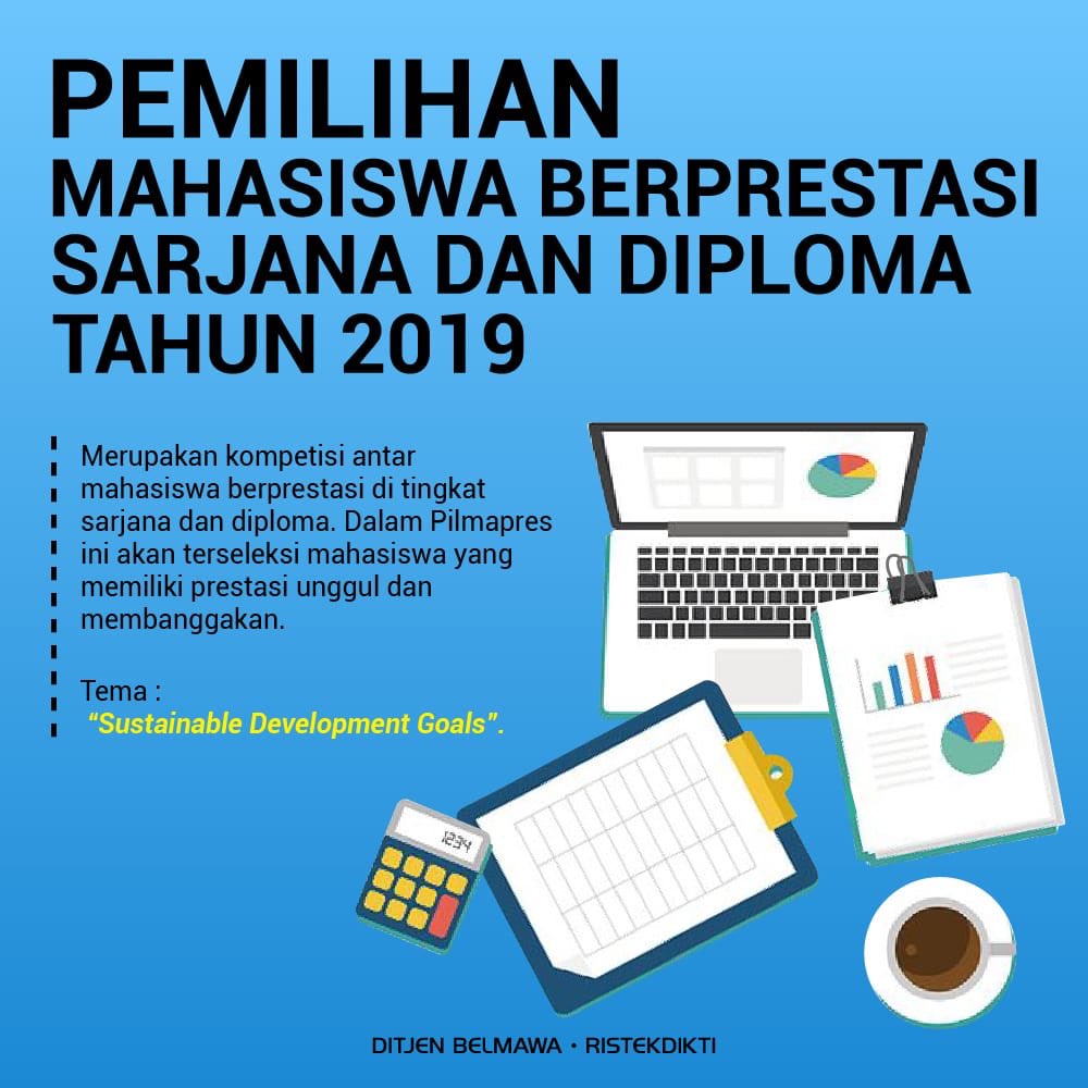 Kemdiktisaintek's tweet image. Sebentar lagi...
Mengangkat tema Sustainable Development Goals, Pemilihan Mahasiswa Berprestasi Nasional akan diselenggarakan pada 23-26 Juli 2019 di Bogor, dan diikuti 30 peserta mahasiswa sarjana dan diploma.

Mention dan dukung mawapres jagoanmu🤩

#Ristekdikti #Belmawa