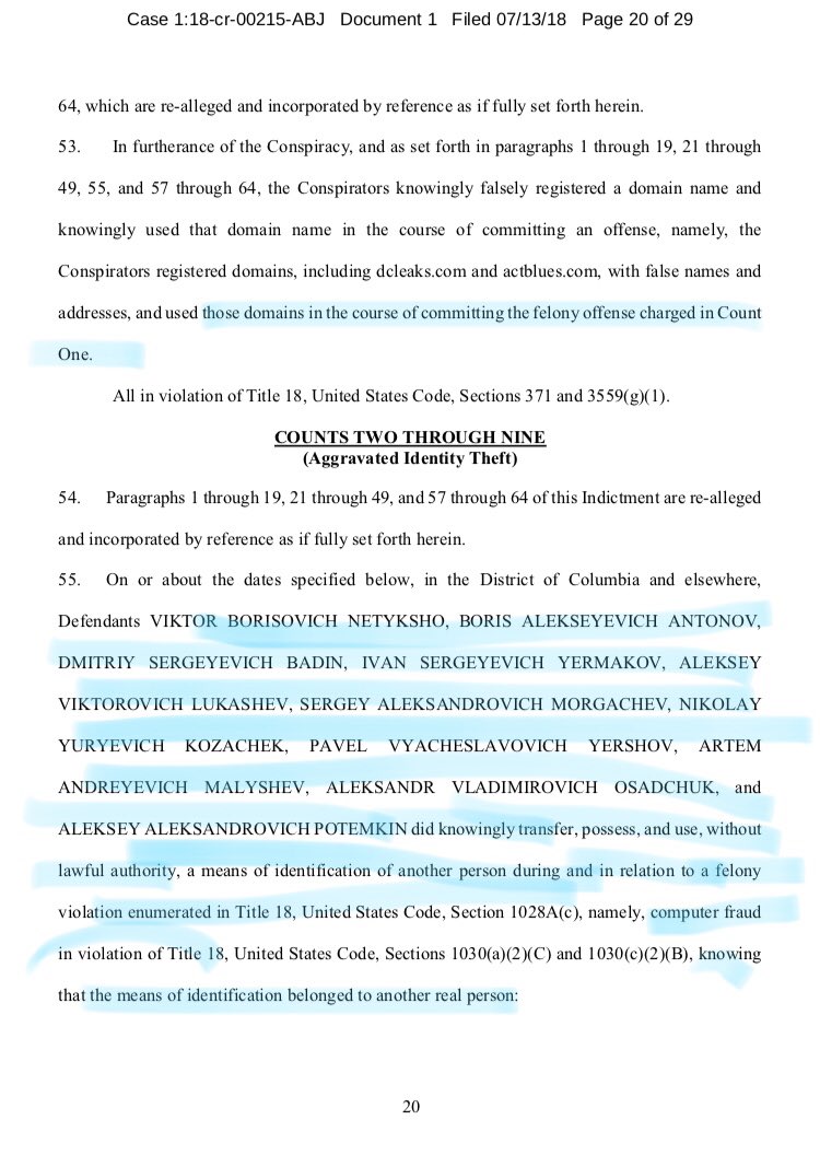 32/ ORGANIZATION 1: Wikileaks muling for GRU, dumping stolen goods just in time to wreck shop on the DNC.*Allegedly and by its own admission.*Felonies all around for GRU conspirators charged with committing offenses against the U.S., as granularly detailed in this indictment.