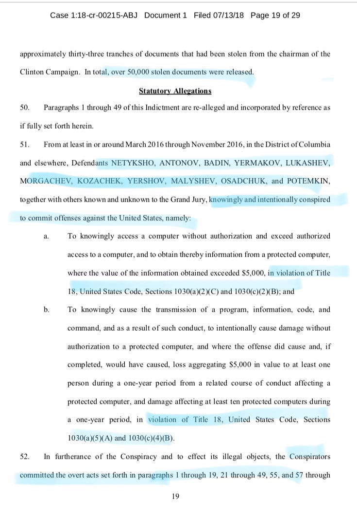 32/ ORGANIZATION 1: Wikileaks muling for GRU, dumping stolen goods just in time to wreck shop on the DNC.*Allegedly and by its own admission.*Felonies all around for GRU conspirators charged with committing offenses against the U.S., as granularly detailed in this indictment.