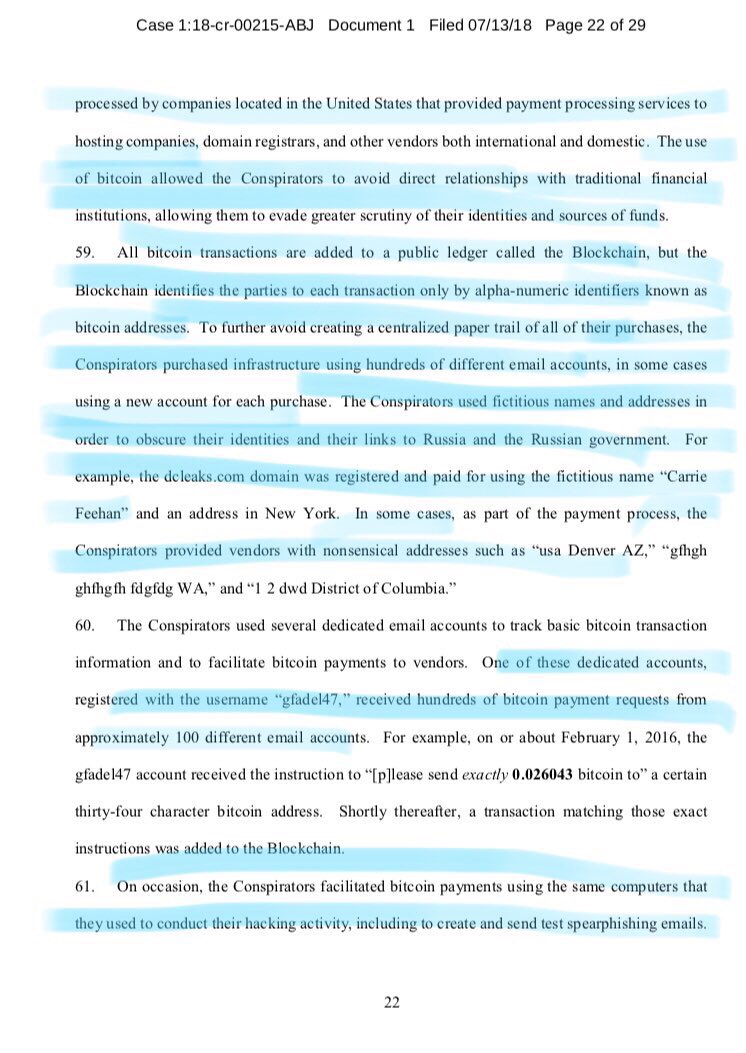 33/ CRYPTO-LAUNDERING: Fraud, deceit, stolen identities, stolen goods, global servers—just like the IRA indictment. And there’s this...“To facilitate their hacking, Defendants conspired to launder $95,000 through the perceived anonymity of cryptocurrencies such as bitcoin.”