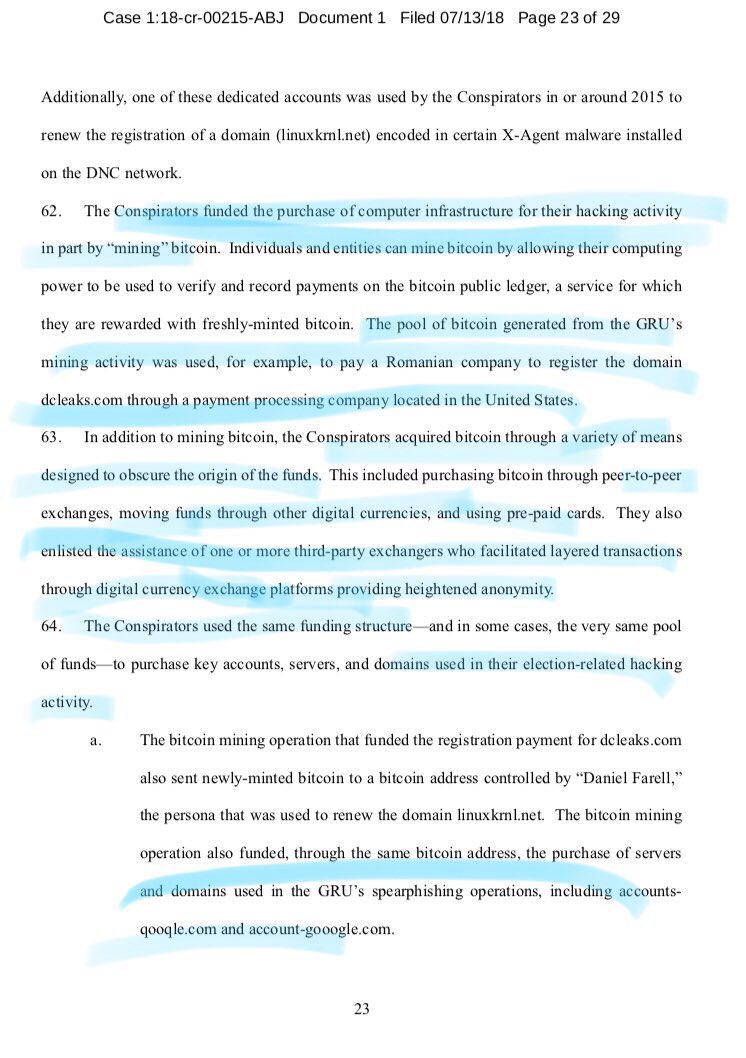 33/ CRYPTO-LAUNDERING: Fraud, deceit, stolen identities, stolen goods, global servers—just like the IRA indictment. And there’s this...“To facilitate their hacking, Defendants conspired to launder $95,000 through the perceived anonymity of cryptocurrencies such as bitcoin.”