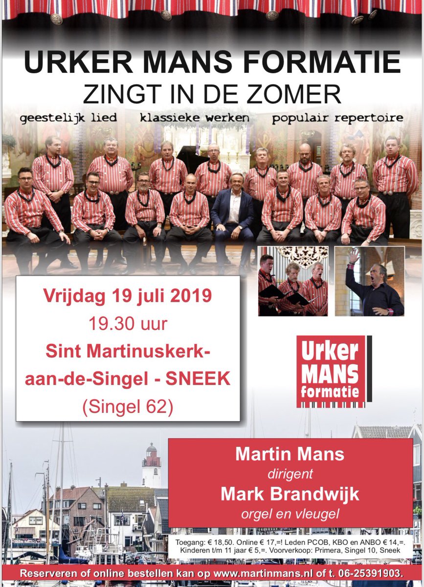 Vanavond is de Urker Mans Formatie in Sneek. Welkom in de prachtige Sint Martinuskerk-aan-de-Singel!