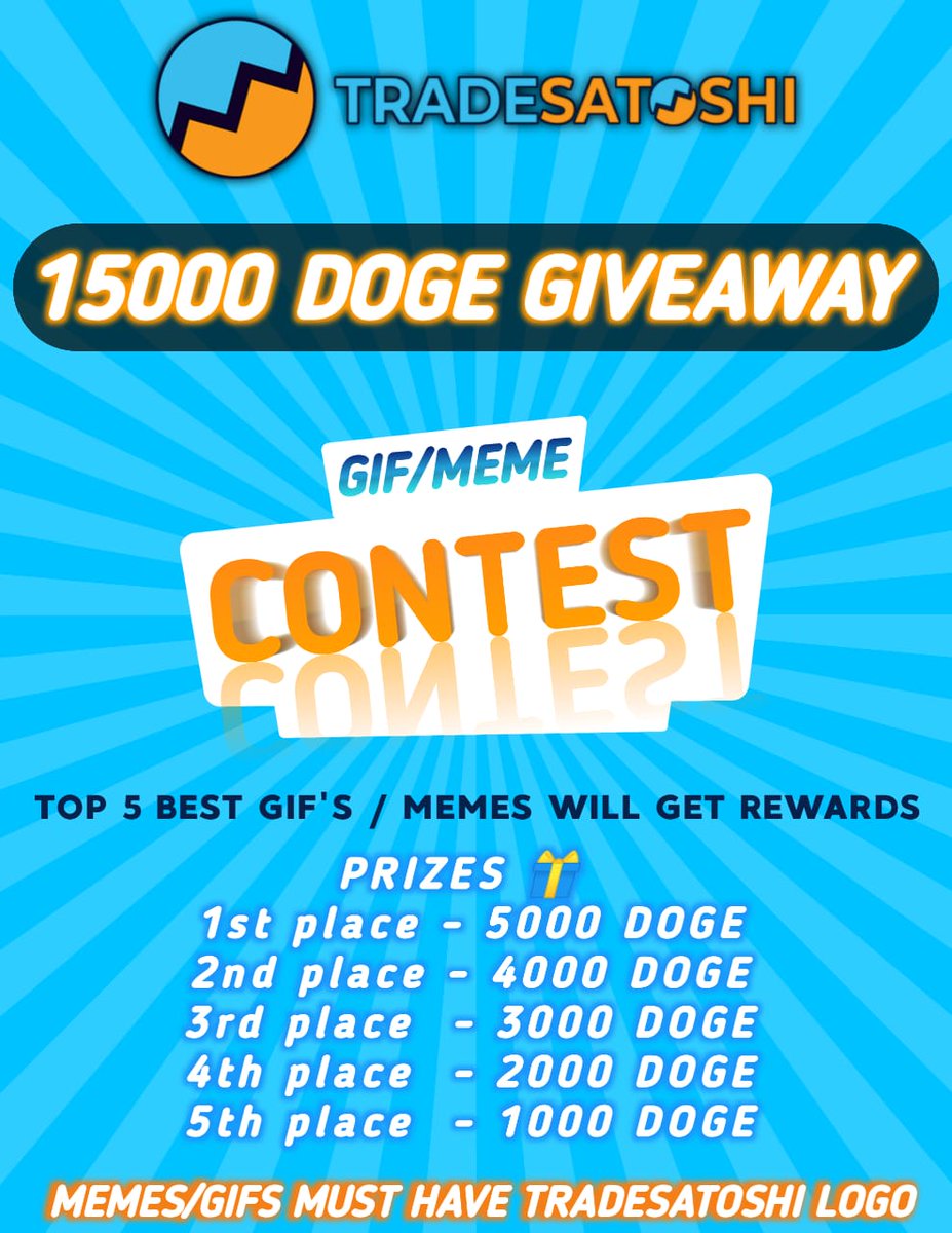 web3rally's tweet image. 🎉🎁 WIN 15000 DOGE 🎁🎉

🎉MEME/GIF BOUNTY FOR TRADESATOSHI🎉

✔️Like Retweet this post

✔️Follow @infinite27TS
 @TradeSatoshi @cryptomasters07

✔️Post meme/gif made by you in the comments

Winners will be announced on 28th of July 🎁❤️

#bounty #airdrop #giveaway #meme #gifs