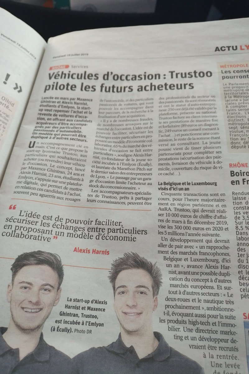 Bien vu les #earlymakers !
<a href="/Trustoo_Fr/">Trustoo</a> une start up pour acheter,vendre une voiture d'occasion
<a href="/Le_Progres/">Le Progrès</a> <a href="/CCILYONMETRO/">CCI LYON METROPOLE</a> 
<a href="/EMLYON/">emlyon business school</a> @EMLYONFOREVER 
#lyon