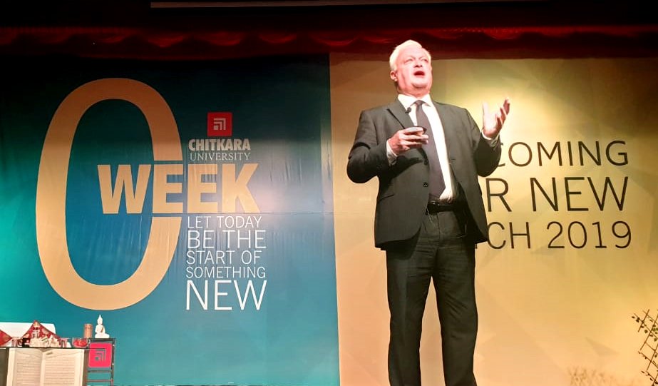 ChitkaraU's tweet photo. Mr. Kevin Moore, Global Head, Chartered Institute of Securities &amp; Investment, UK; was invited to speak with #MBA students (1st Year, Batch 2019) of #Chitkara #Business #School; during a special session organised on 'Ethics in Business'. 
#Orientation2019 https://t.co/L4Iaft2UWe