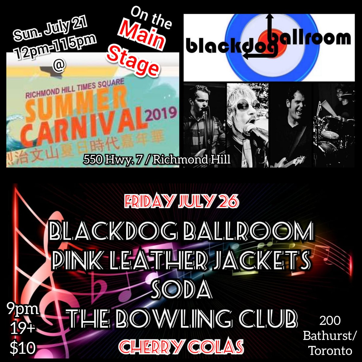 <a href="/BlakdogBallroom/">Blackdog Ballroom</a> comin' atcha with 2 shows this week!

Sun. July 21
Noon-1pm
Times Square Fest
#RichmondHill
Presented by:
<a href="/yropenmic/">Steffi G.</a>
Rsvp:
facebook.com/events/1336297…

Fri. July 26
1130pm-1245am
#CherryColas
#Toronto
Presented by:
<a href="/driveevents247/">Drive Events</a>
Rsvp:
facebook.com/events/3061283…

#RT