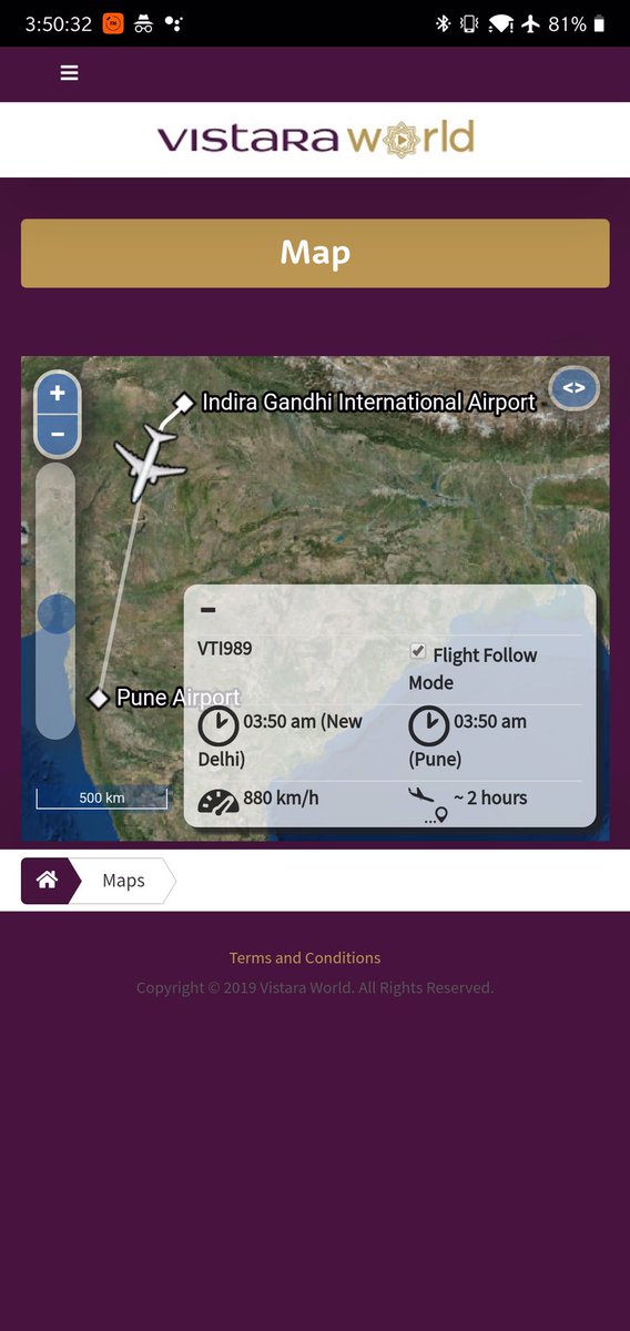 Had an amazing experience with #VistaraWorld inflight streaming service on @airvistara UK754 & UK989. I liked the map 🗺 feature a lot.