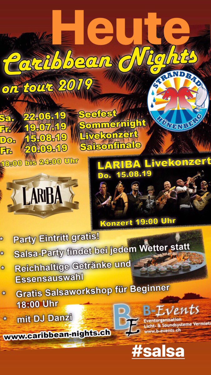 Reto Burger (@retoburger) on Twitter photo Heute Salsaparty OpenAir gratis <a href="/BadiBeiz/">Strandbad Hünenberg</a> <a href="/CaribbeanN8s/">Caribbean Nights</a> <a href="/bevents_ch/">B-Events</a> <a href="/1Danzi/">Danzi / DJ Danzi</a> #salsa #salsaparty #openair #caribbennights #luzern #zug #dance Heute Salsaparty OpenAir gratis <a href="/BadiBeiz/">Strandbad Hünenberg</a> <a href="/CaribbeanN8s/">Caribbean Nights</a> <a href="/bevents_ch/">B-Events</a> <a href="/1Danzi/">Danzi / DJ Danzi</a> #salsa #salsaparty #openair #caribbennights #luzern #zug #dance