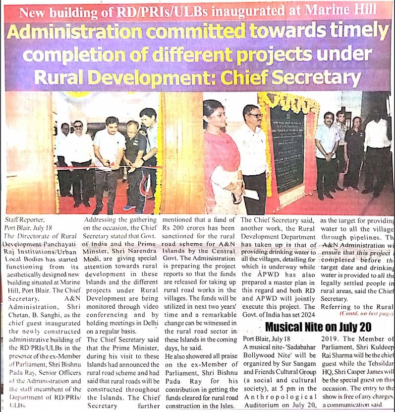 Andaman_Admin's tweet photo. #NewZeal
#NewEnergy
#NewRD
#NewAndamans

Dept of RD/PRIs/ULBs gets its #NewHome. Recommits itself towards realization of Honble PMs vision. https://t.co/QUcir2CRmT