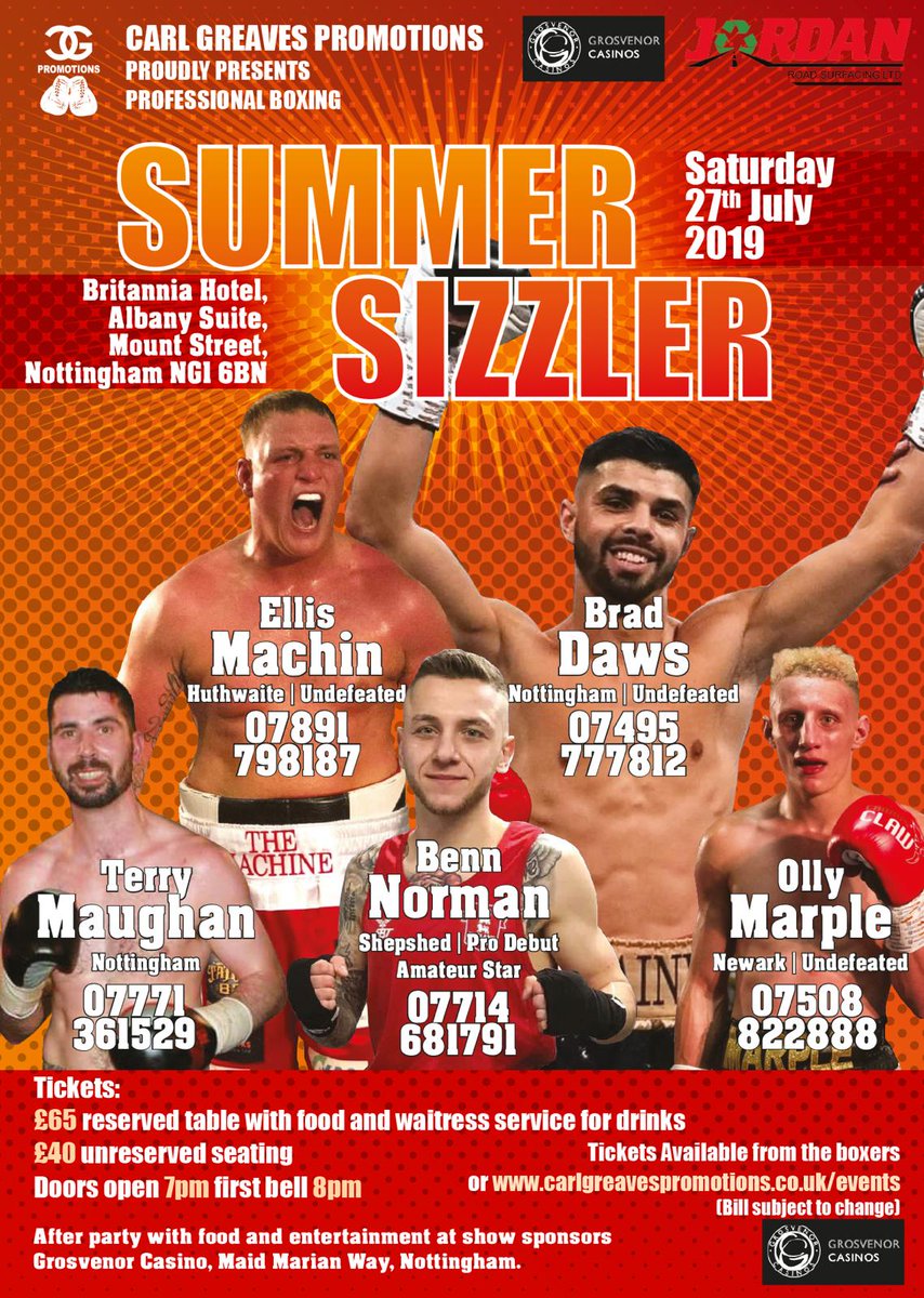 gbboxingvoice's tweet photo. 8οΈβ£ Days β¬οΈβ¬οΈβ¬οΈ till @CarlGreavesPro 'Summer Sizzler' πππ Nottingham's @BradDaws2 headlines #HesOneOfOurOwn @Official_NCFC @NFFC Featuring @EllisMachin3 @BennNorman1 π₯π₯π₯@GCGNottingham #CGP #JordanRoadSurfacing #NottsBoxing #SupportYourLocalFighters
https://t.co/8lhhmcNKNT https://t.co/B0OO1Ev2Pt