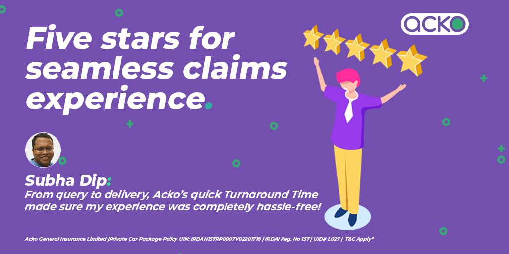 ACKOIndia's tweet photo. The streak of 5 stars never ends when you give your patrons an end to end hassle-free experience! Visit: https://t.co/3s13JTvDoa
#EvolveWithAcko https://t.co/QQay5jjTSD