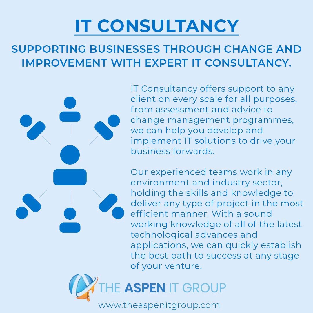 As a leading IT consultancy we deliver bespoke and affordable services to help businesses grow through new systems, technologies, and methods of working.  Whether you have an established IT department, or lack neccessary skills or manpower, we can help.
 info@theaspenitgroup.com