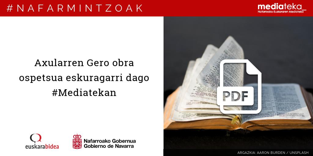 euskarabidea_na's tweet photo. Axular euskal idazlearen “Gero” liburua euskal literaturako maisulantzat jotzen da. #Mediatekan kontsulta dezakezue. https://t.co/ajehRkVWl8
#Nafarmintzoak #Mediateka #Axular #Gero #Literatura #Klasikoak #Euskara https://t.co/QtbUYXw5xJ