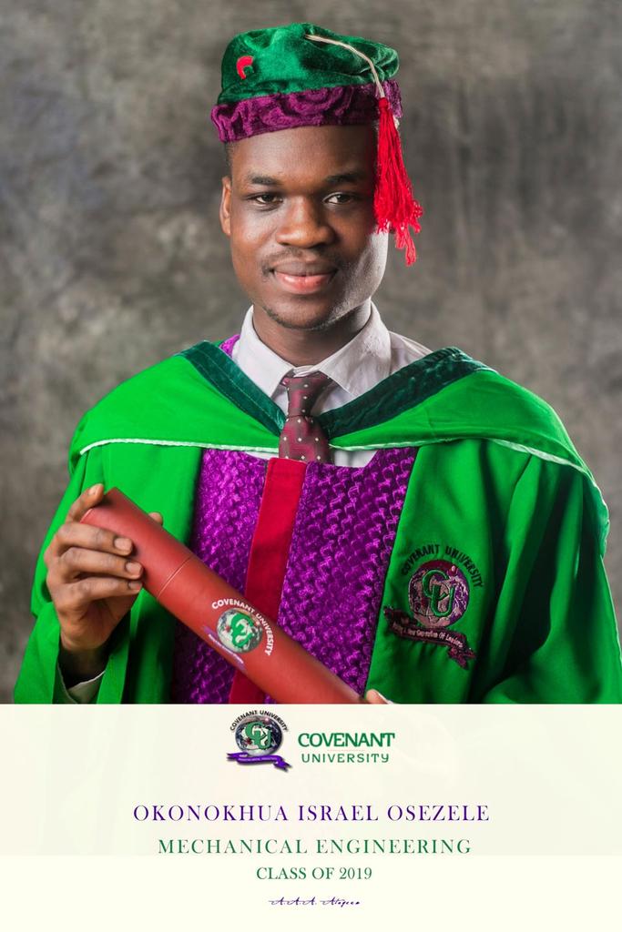 IsraelOkonokhua's tweet photo. Five years of hard work has greatly paid off. To God be the Glory. #Covenantuniversity #the14thset #Firstclasshonours. https://t.co/txAHNRHCMg