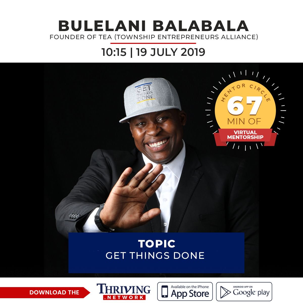 ThrivingNet's tweet photo. @BulelaniBala is up next! He is chatting about "Getting things done"! Join his live mentor session taking place at this very moment via our thriving app! Download the app on Google Play and Apple Store and ask him a question!
#ThrivingNetwork #VirtualMentorship #67Min4Mandela https://t.co/mf7I9roQ4o