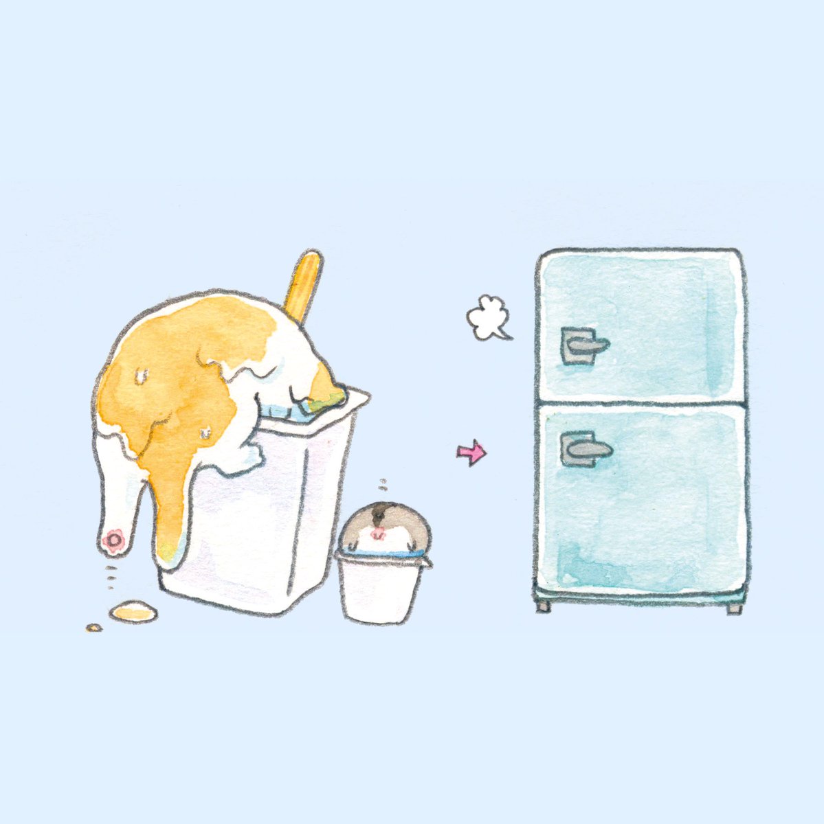 「今日は暑かったから、冷えてる部屋が気持ちいい〜! 」|こなつのイラスト