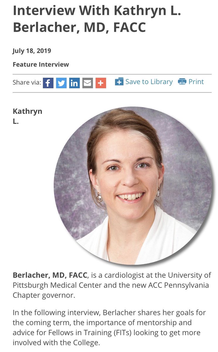My former co-fellow @jennakaymd interviewed @KBerlacher for the #ACCWIC Section News — 👀 👇🏽 @KBerlacher talks about path to @ACCinTouch leadership, her goals for @PaChapterACC, & tips for #ACCFIT looking to get involved. Summary: @KBerlacher = BOSS acc.org/membership/sec…