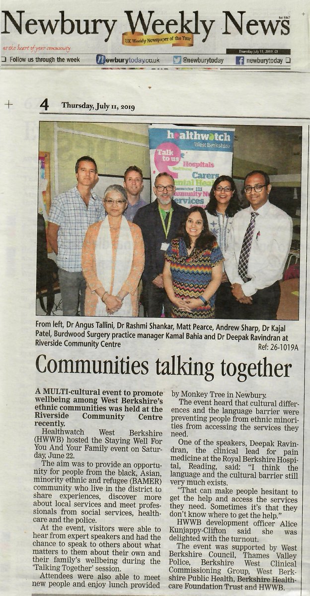 HealthWWBerks's tweet photo. Nice to see such great coverage of our #Fibromyalgia and #BAMER events in the #Newbury Weekly News last week.
If you didn't pick up a copy of the paper on the 11th, then you can read the coverage via the images attached. #WBerksBamer2019 #IndependenceFromFibromyalgia https://t.co/cH7vKUH0wV