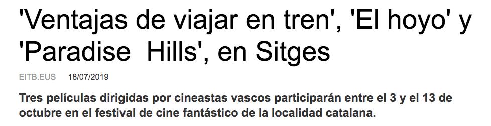 Además del coñazo que dimos en festis y VOD/Cines con <a href="/nochedelvirgen/">La Noche del Virgen</a>, entre 2016/19, ha habido 5 pelis vascas (<a href="/atauddecristal/">El Ataúd de Cristal</a>, <a href="/VDViajarEnTren/">Ventajas de Viajar en Tren</a>, Errementari, El Hoyo, Paradise Hills) en SO de <a href="/sitgesfestival/">Sitges Film Festival</a>.  

O <a href="/aangelsala/">Angel Sala</a> es del <a href="/AthleticClub/">Athletic Club</a> o quizá sea el síntoma de algo.