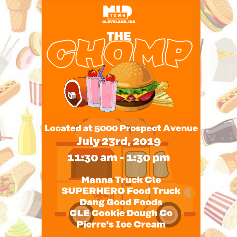 MidTownCleInc's tweet photo. You donโt want to miss the CHOMP next week! Come out with your friends, neighbors, & colleagues for a bite at 5000 Prospect Avenue from 11:30 am to 1:30 pm. Canโt wait to see you there! ๐ฅ๐๐ญ #MyMidTownCle #TheCHOMP https://t.co/QJscH6ublo